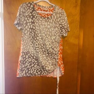 LOGO Lori Goldstein Animal Print Drawstring Top L